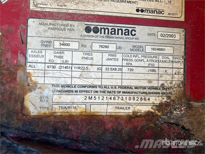 Manac 48 ft T/A Spread Axle Flatbed Trailer Plataforma plana/laterales abatibles