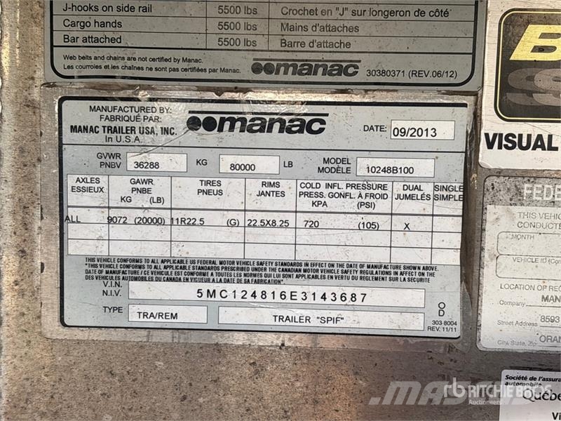 Manac 48 ft T/A Spread Axle Curtain Side Trailer Kapell trailer/semi