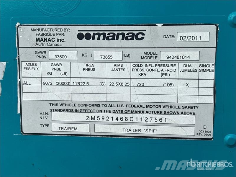 Manac 48 ft x 102 in T/A Heated Van Trailer Cajas de remolque