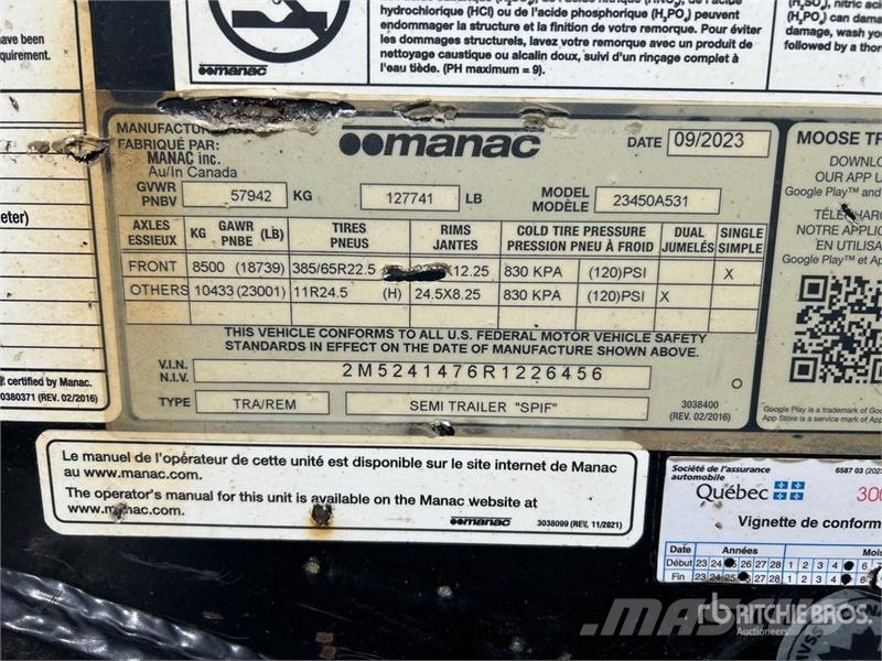Manac 50 ft Quad/A Log Trailer Madera