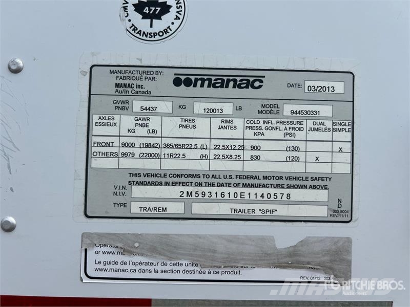 Manac 53 ft x 102 in Quad/A Van Trailer Cajas de remolque