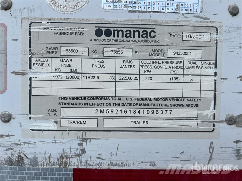 Manac 53 ft x 102 in T/A Van Trailer Cajas de remolque