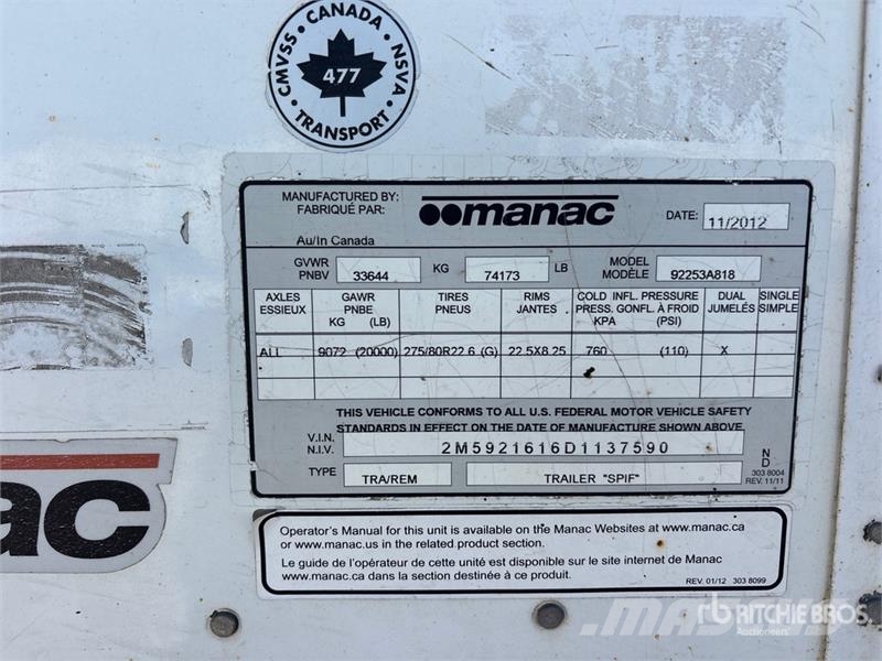 Manac 53 ft x 102 in T/A Van Trailer Прицепы-фургоны