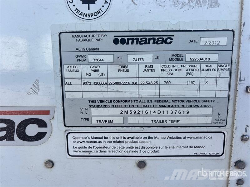 Manac 53 ft x 102 in T/A Van Trailer Fast kasse