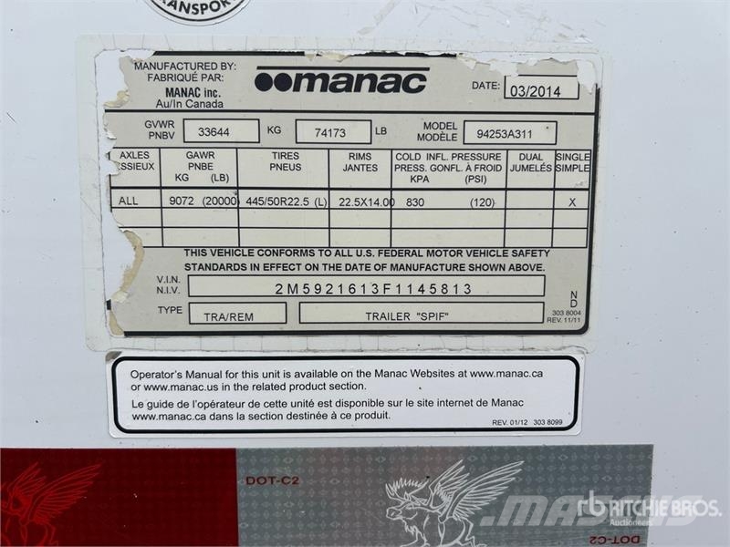 Manac 53 ft x 102 in T/A Van Trailer Skåpsläp