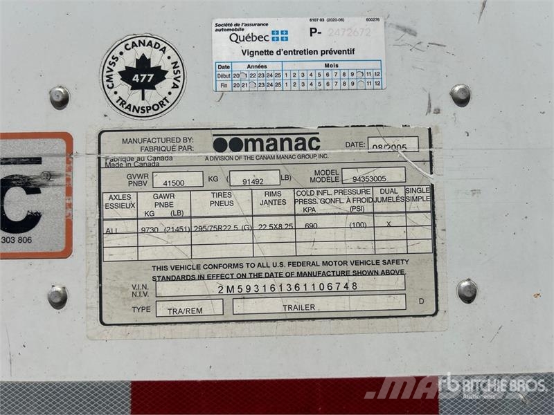 Manac 53 ft x 102 in Tri/A Van Trailer Прицепы-фургоны