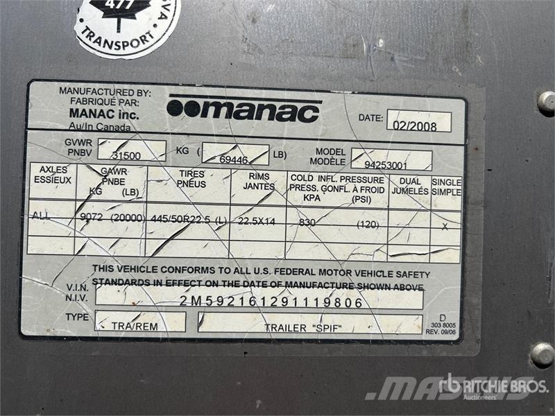 Manac 53 ft x 102 in T/A Van Trailer Cajas de remolque