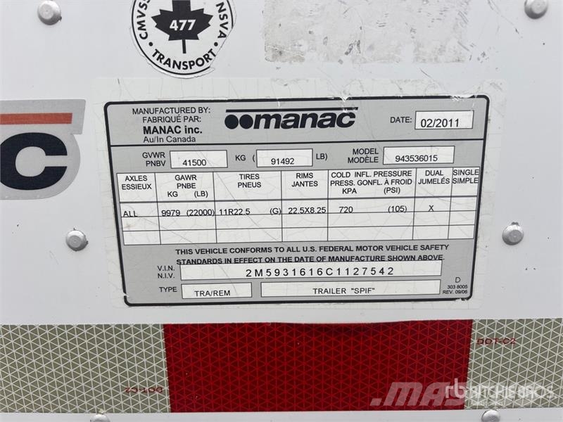 Manac 53 ft x 102 in Tri/A Van Trailer Skappåbygg