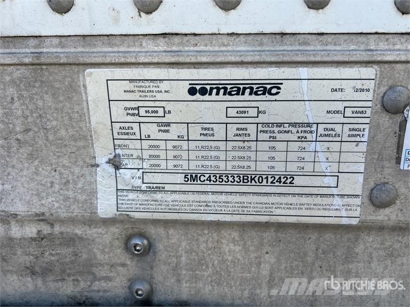 Manac 53 ft x 102 in Tri/A Van Trailer Sanduk prikolice