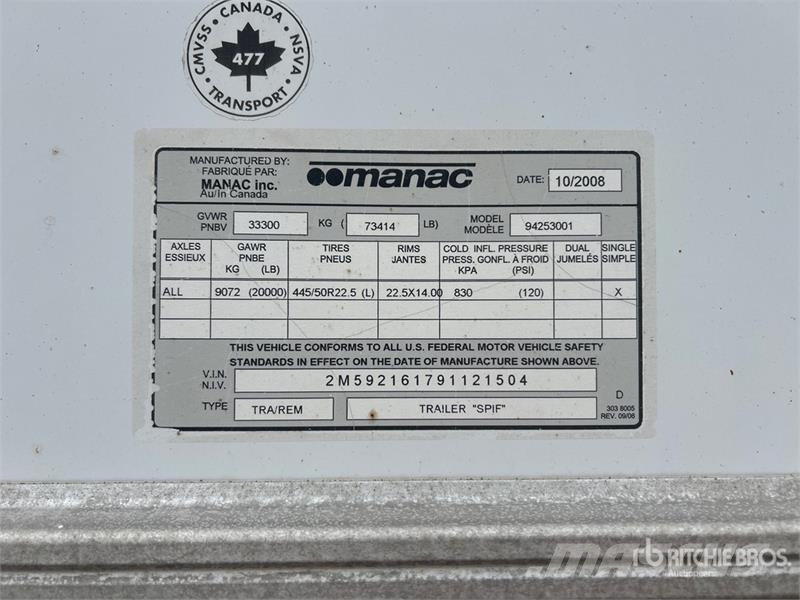 Manac 53 ft x 102 in T/A Van Trailer Прицепы-фургоны