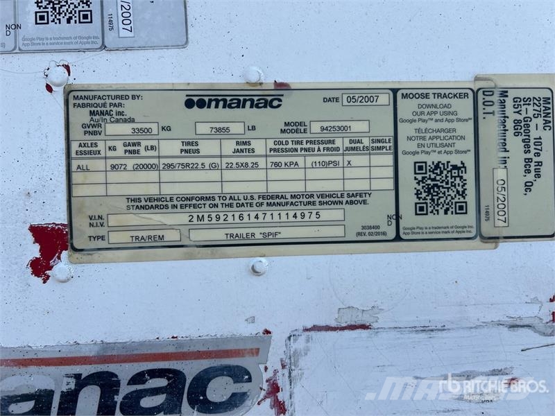 Manac 53 ft x 102 in T/A Van Trailer Rimorchi cassonati