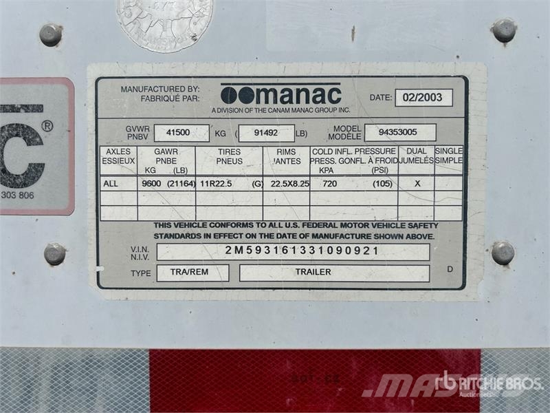 Manac 53 ft x 102 in Tri/A Van Trailer Prikolice sa sandukom