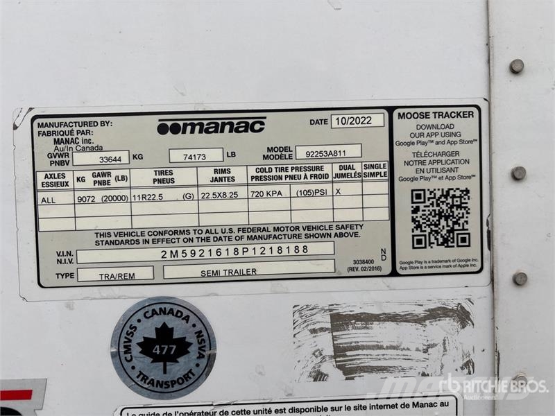 Manac 92253A811 53 ft T/A Van Trailer Прицепы-фургоны