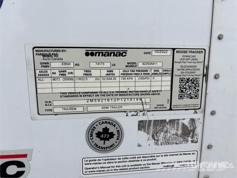 Manac 92253A811 53 ft x 102 in T/A Van Trailer Прицепы-фургоны