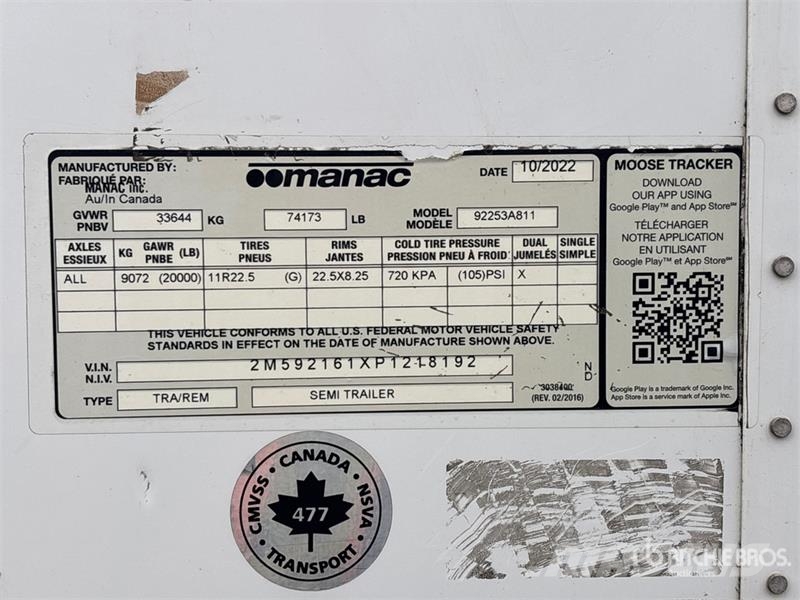 Manac 92253A811 53 ft x 102 in T/A Van Trailer Прицепы-фургоны