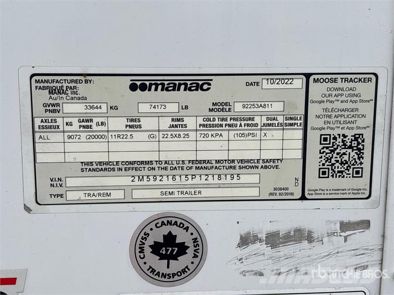 Manac 92253A811 53 ft x 102 in T/A Van Trailer Причепи-фургони