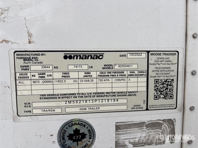 Manac 92253A811 53 ft x 102 in T/A Van Trailer Dengtos priekabos