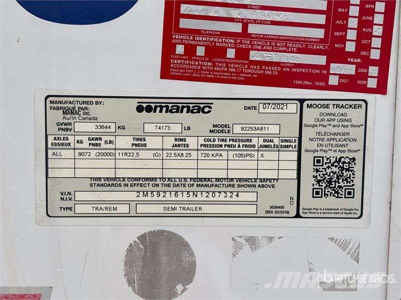 Manac 92253A811 53 ft x 102 in T/A Van Trailer Dengtos priekabos