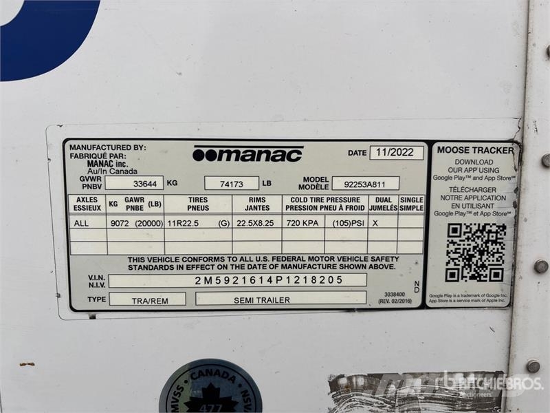 Manac 92253A811 53 ft x 102 in T/A Van Trailer Прицепы-фургоны