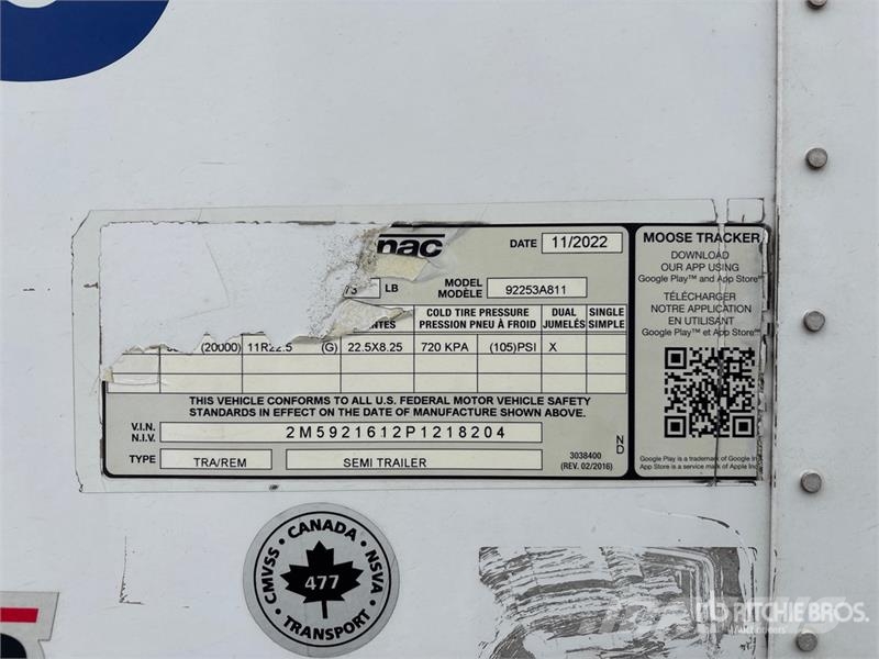 Manac 92253A811 53 ft x 102 in T/A Van Trailer Прицепы-фургоны