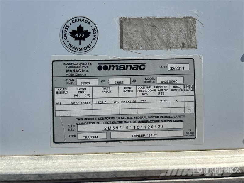 Manac 94253010 53 ft x 102 in T/A Van Trailer Cajas de remolque