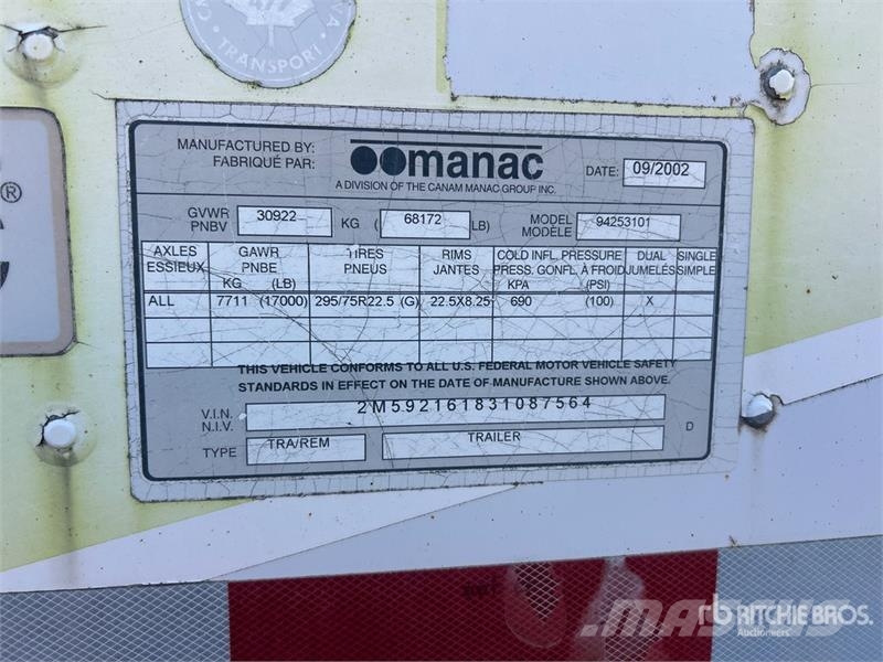 Manac 94253101 53 ft x 102 in T/A Van Trailer Skappåbygg