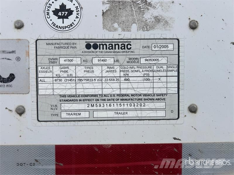 Manac 94353005 53 ft x 102 in T/A Van Trailer Fast kasse