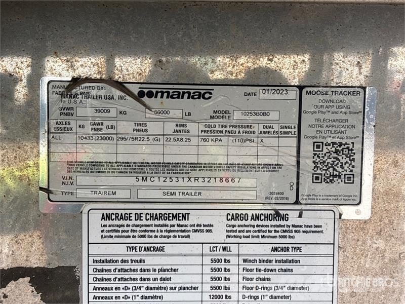 Manac Darkwing 53 ft T/A Curtain Side Trailer Tovarne prikolice sa ciradom