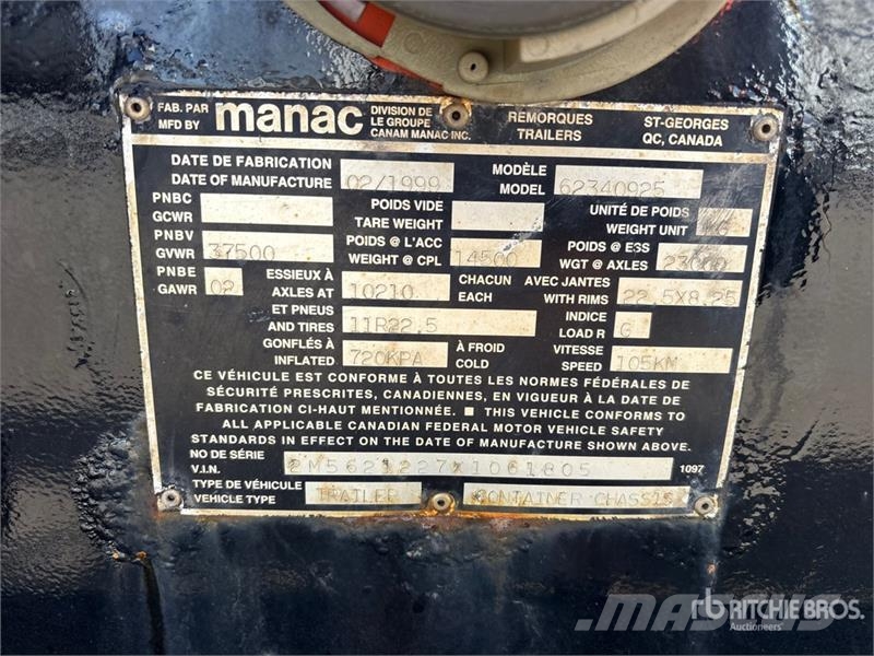 Manac Tri/A Container Trailer Kontejnerske prikolice