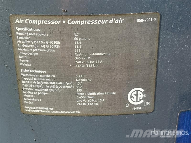 Master Craft Craft Maximum Skid-Mounted 60 gal Air Compre Kompresory