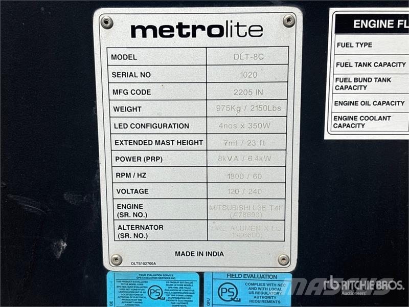 Metrolite DLT-8C 6.4 kW Light Tower 조명타워