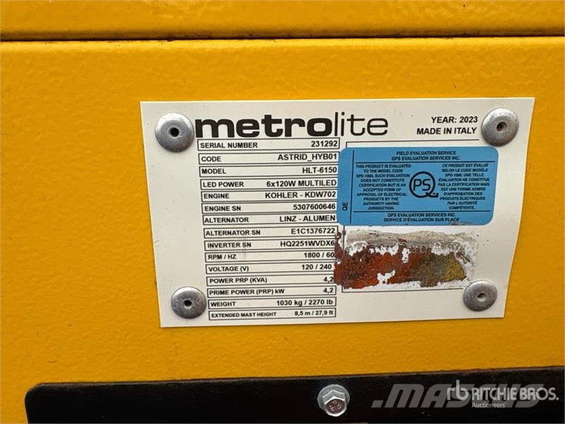 Metrolite HLT-6150 4.2 kVA Solar Light Tower Tour d'éclairage