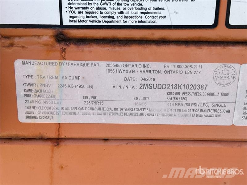 Miska 8 ft 4 in S/A Dump Utility Trailer Bañera