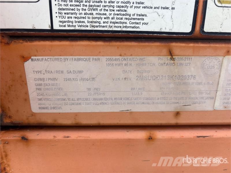 Miska MD 58 8 ft 6 in S/A Dump Utility Trailer Bañera