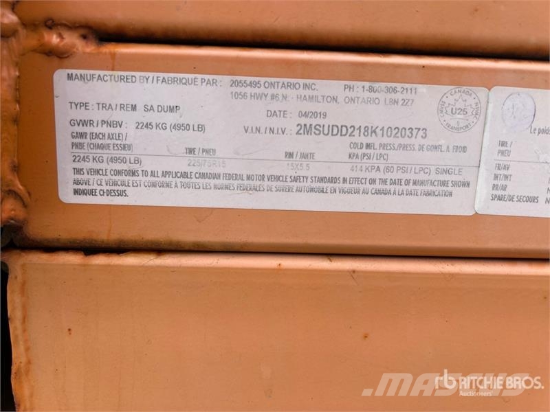 Miska MD 58 8 ft S/A Dump Utility Trailer Bañera