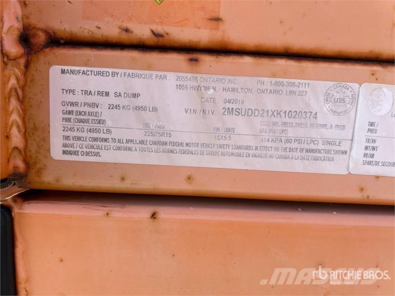 Miska MD 58 8 ft S/A Dump Utility Trailer Bañera