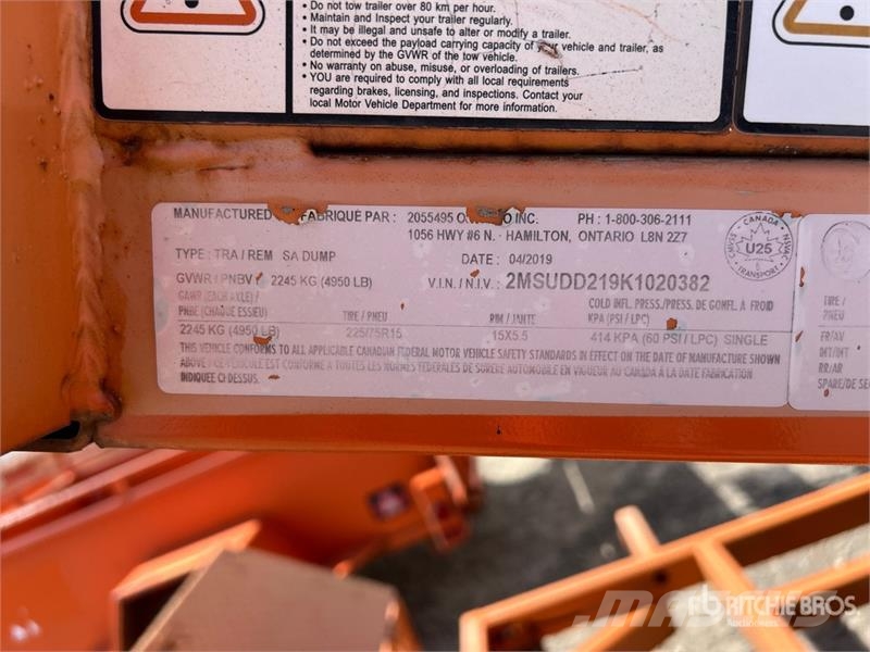 Miska MD 58 8 ft S/A Dump Utility Trailer Bañera
