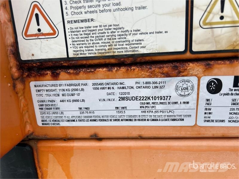 Miska MD 610 10 ft T/A Dump Utility Trailer Bañera
