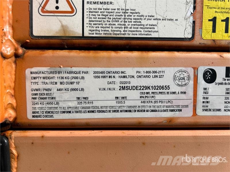  Miska MD 610 10 ft T/A Dump Utility Trailer Kipper