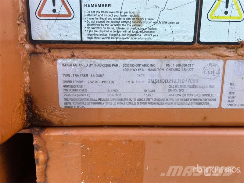  Miska MD Dump 58 8 ft S/A Dump Utility Trailer Kipper