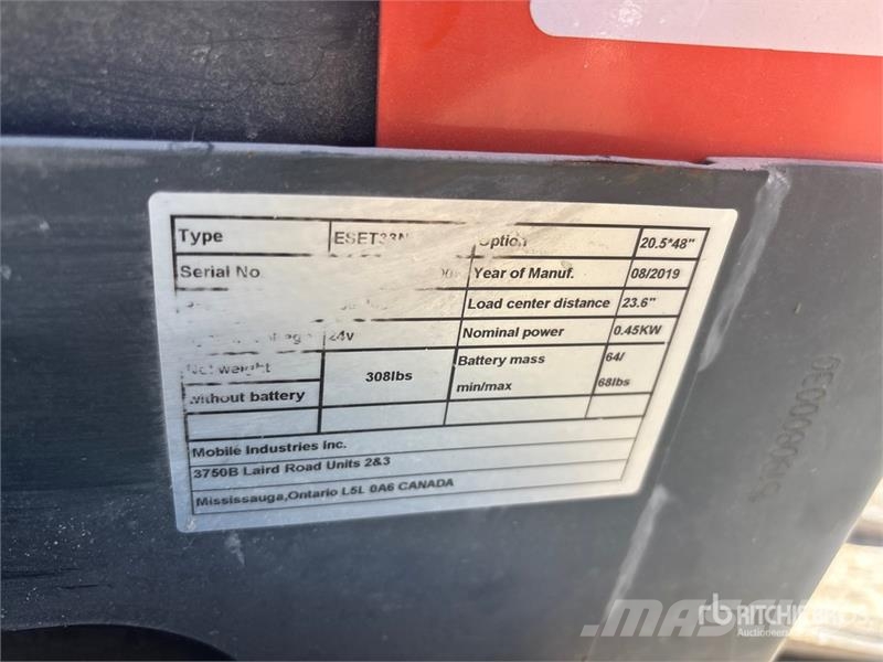 Mobile Industries ESET33N Electric Pallet Jack Rokas palešu ratiņi