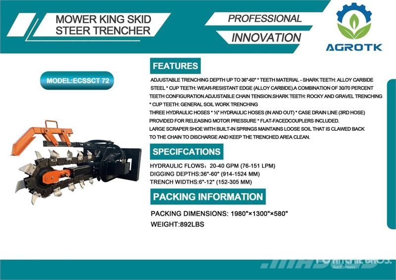 Mower King ECSSCT72 60 in Skid Steer Trencher (Unu Grabenfräse