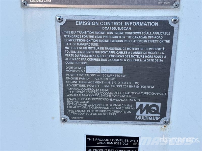 MultiQuip DCA-150USJ3CAN 120 kW Mobile Generator Set مولدات ديزل