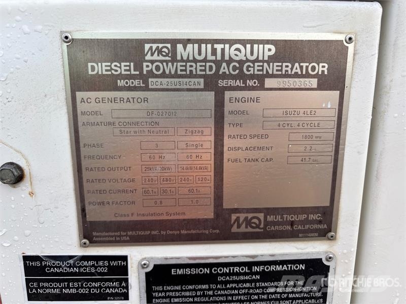 MultiQuip DCA25US14CAN 37 kW Skid-Mounted Generator Set Dízel áramfejlesztők