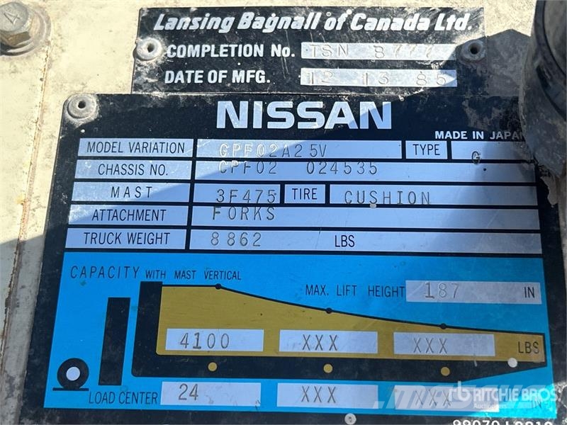 Nissan CPF02A2 5V 4100 lb Cushion Tire Forklift Heftrucks overige