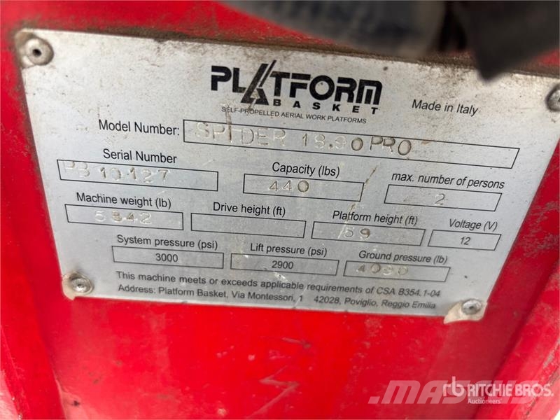 Platform Basket Spider 18.90 Pro Crawler Diesel Articulating Boom  Plataformas con brazo de elevación manual