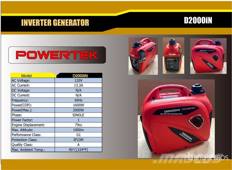 Powertek D2000iN 2 kW Portable Generator Set (Unused) Other Generators