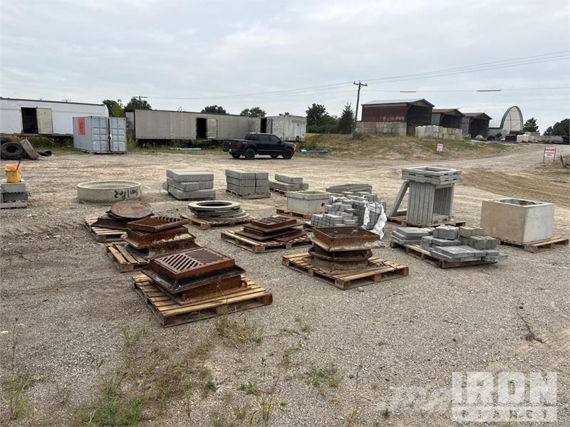 Quantity of (21) Pallets of Sewer Risers, Grates a Ďalšie poľnohospodárske stroje