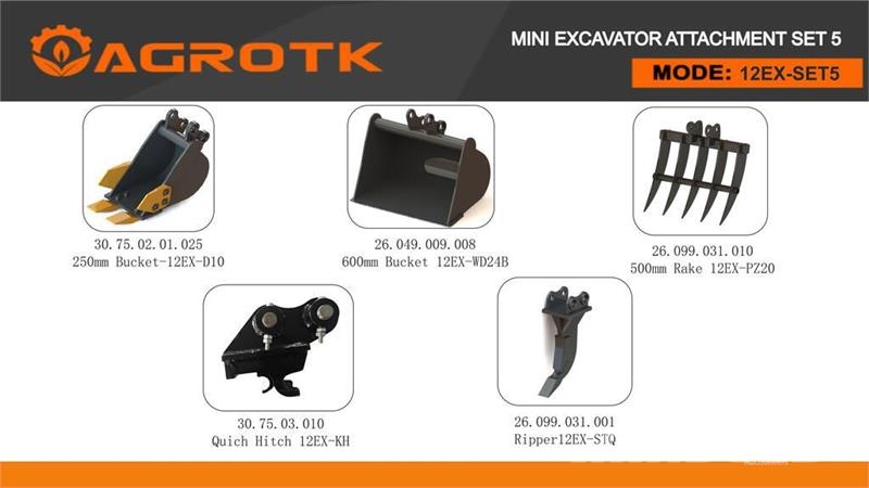Quantity of (5) AGT 12EX-SET5 Mini Excavator Atta Inne akcesoria