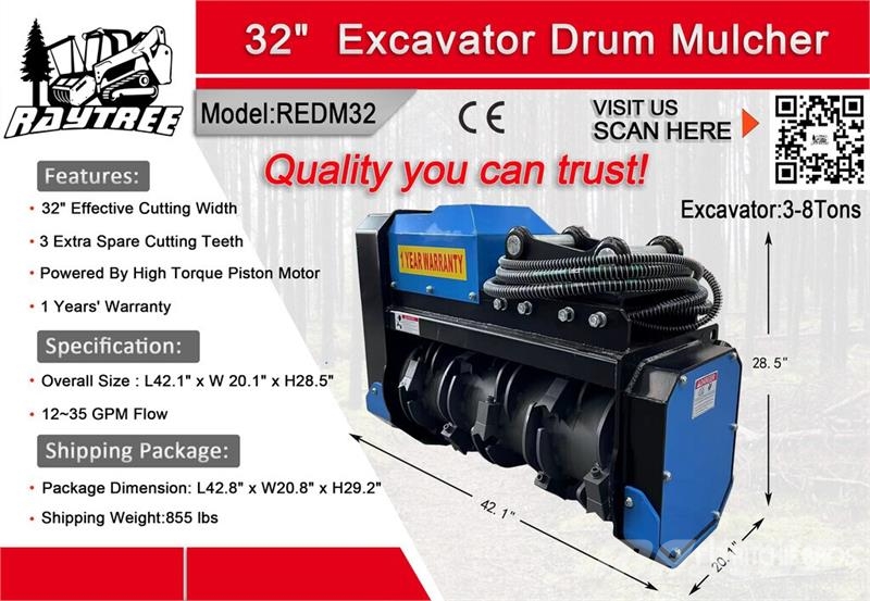 Raytree REDM32 32 in Excavator Drum Mulcher - Fits Drugi deli